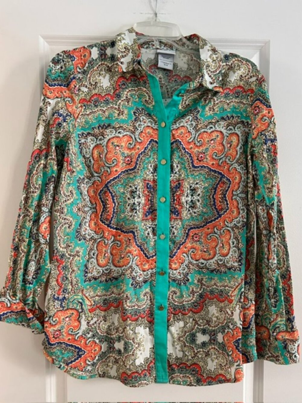 NWT Jaclyn Smith Women's LS Cotton Button-Down Blouse, Size Medium